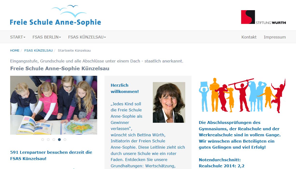 Screenshot der Freien Schule Anne Sophie Website