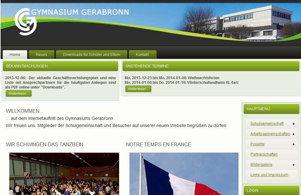 Screenshot der Gymnasium Gerabronn Website